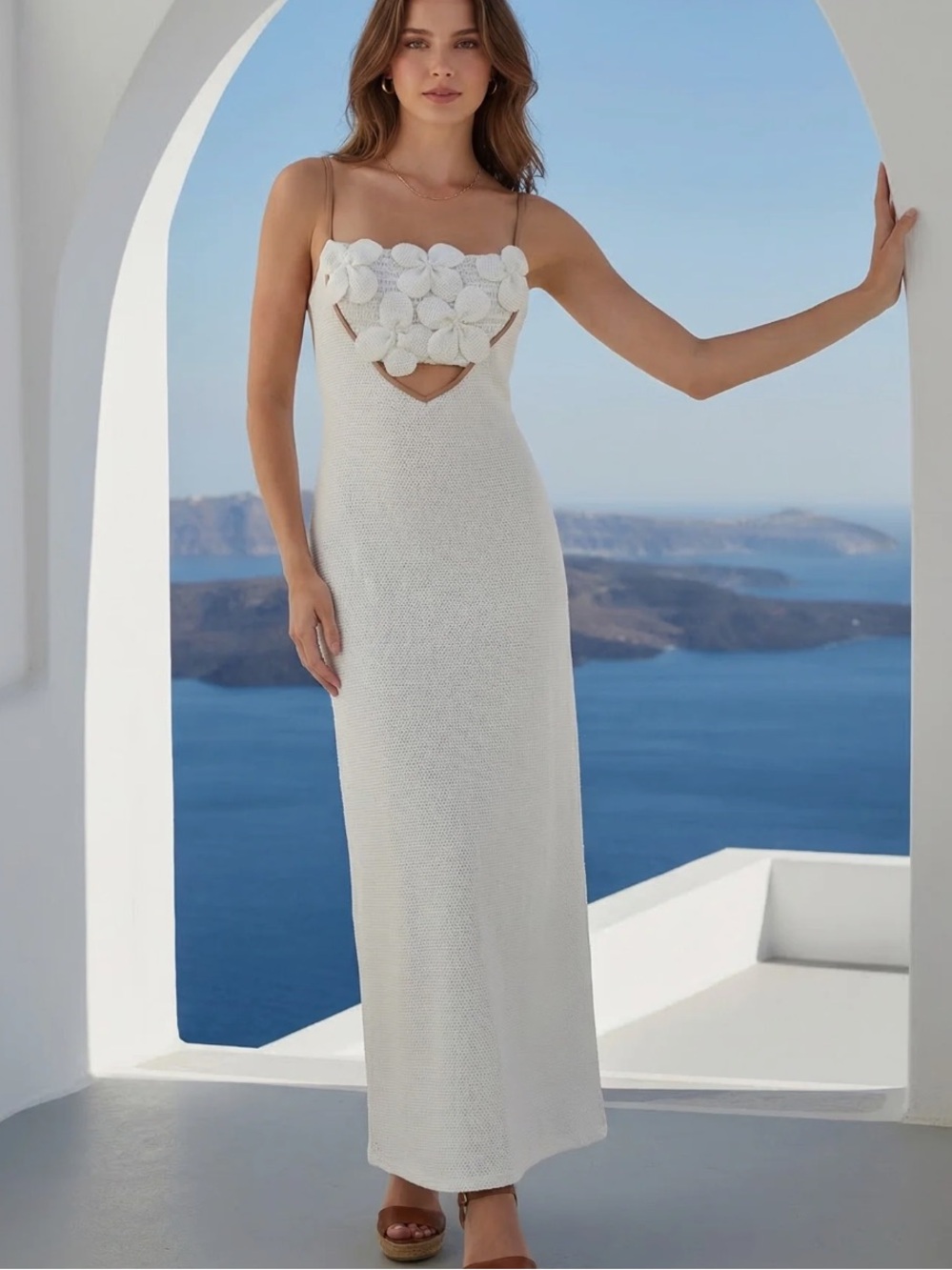 REVOLVE White Midi Dress with Floral Appliqué